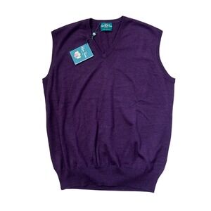 NWT Alan Paine Sweater Vest 100% merino wool burgandy purple EU52 preppy luxury